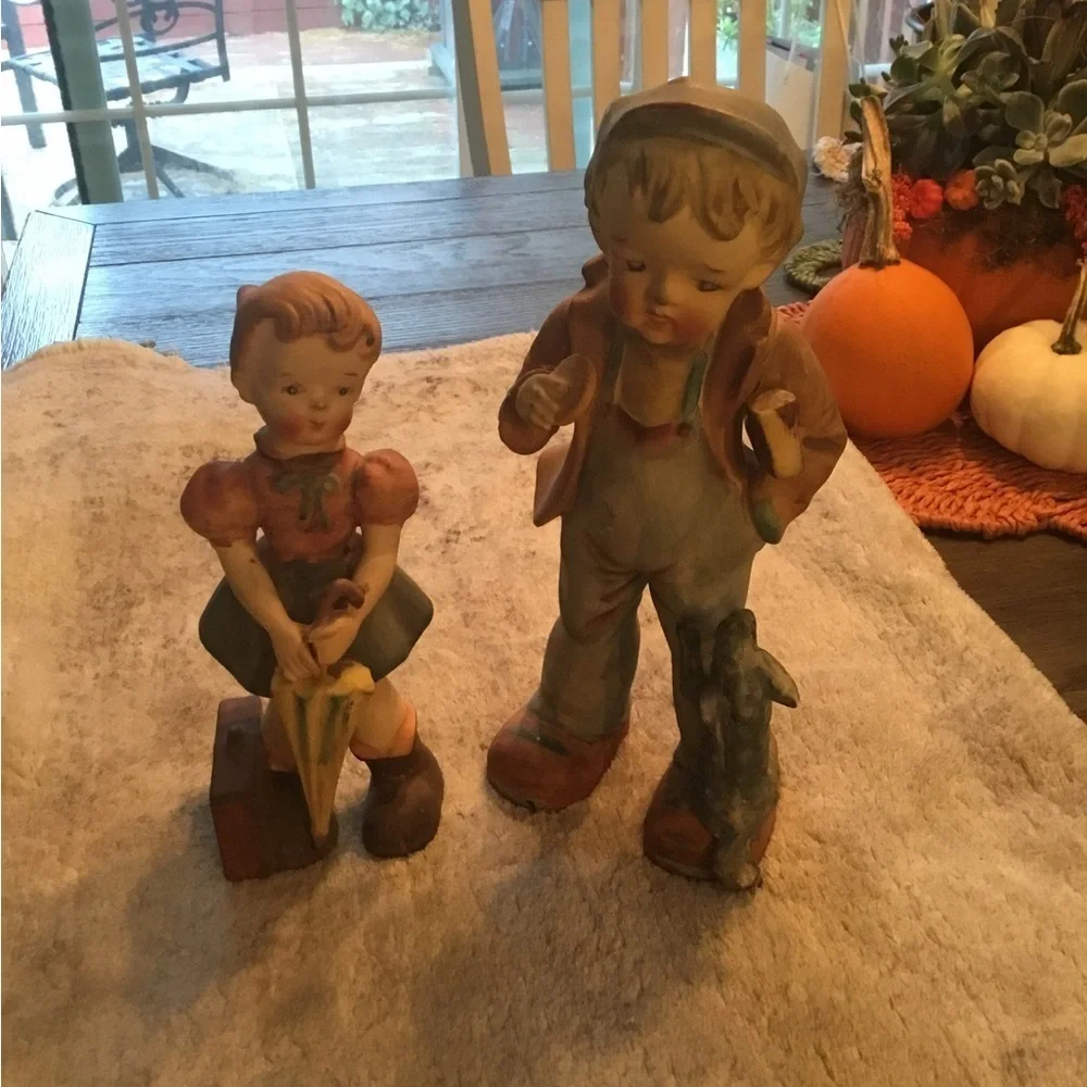 Charming Vintage Figurine Set - Boy and Girl with Dog Japanese Vintage